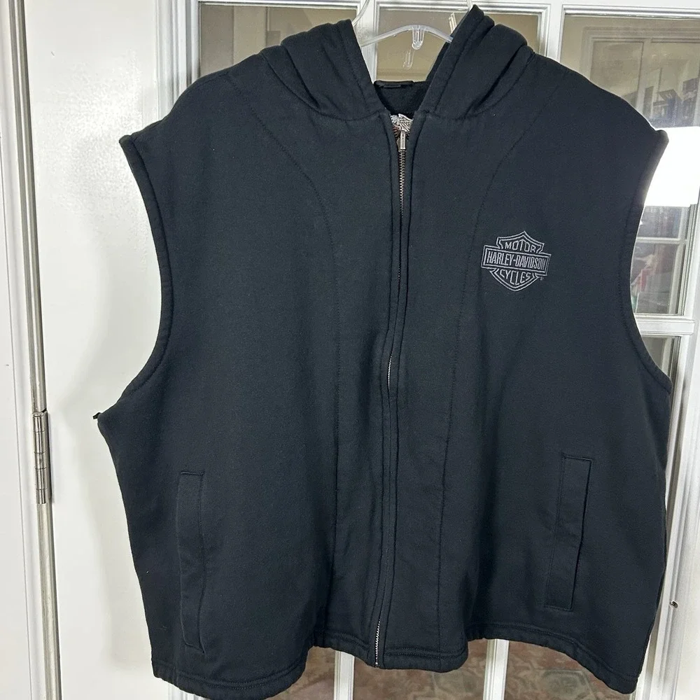 Harley Davidson Bar Shield Fleece Hooded Zip Vest Black 3XL Biker Moto 2007‎
